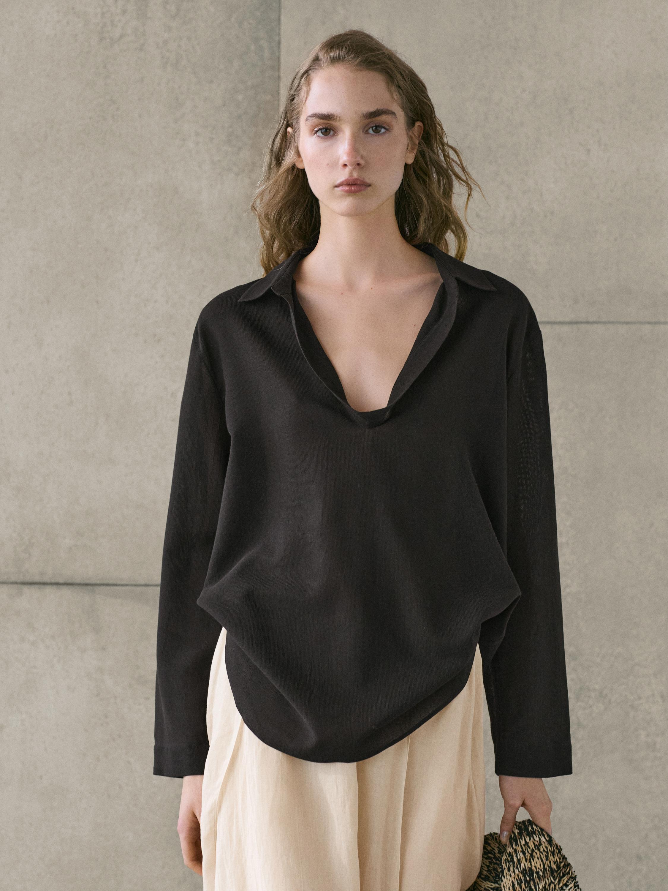 Flowing ramie blend midi skirt